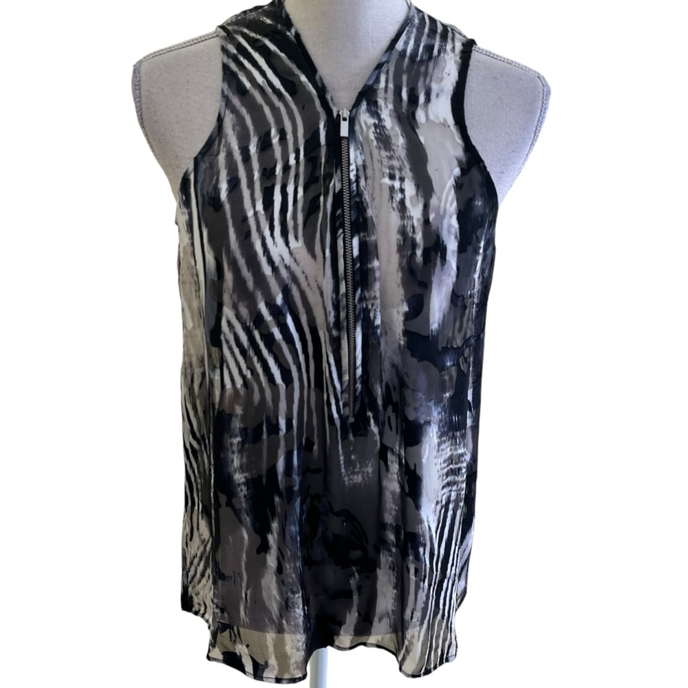 The Kooples Black and Gray Sleeveless Top with Front Exposed Zipper Closure